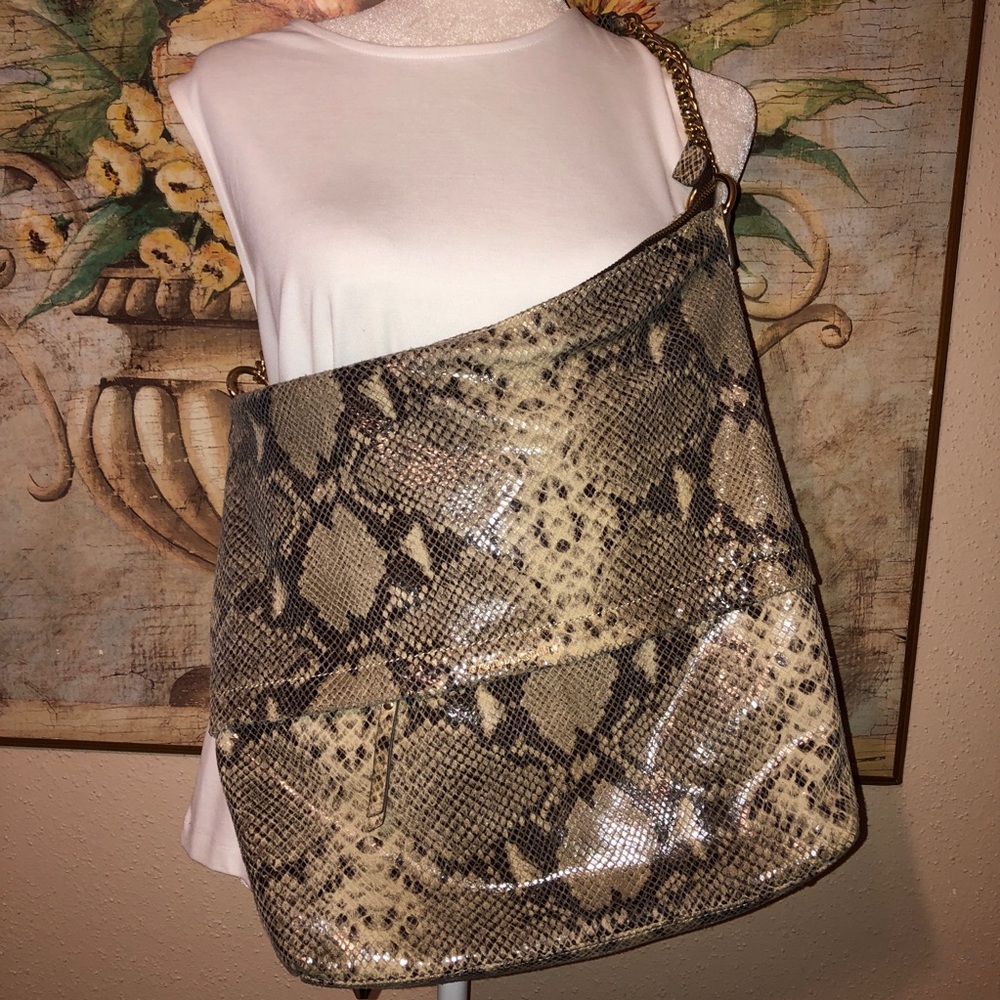 NWOT Cynthia Rowley Python Snakeskin Leather Large Shoulder Bag Purse - Picture 10 of 16